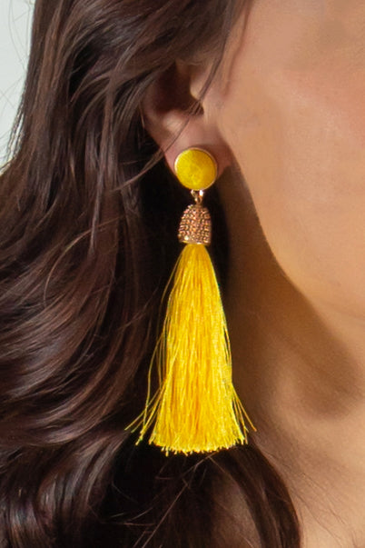 yellow earrings, yellow tassel earrings, boutique earrings, fashion earrings