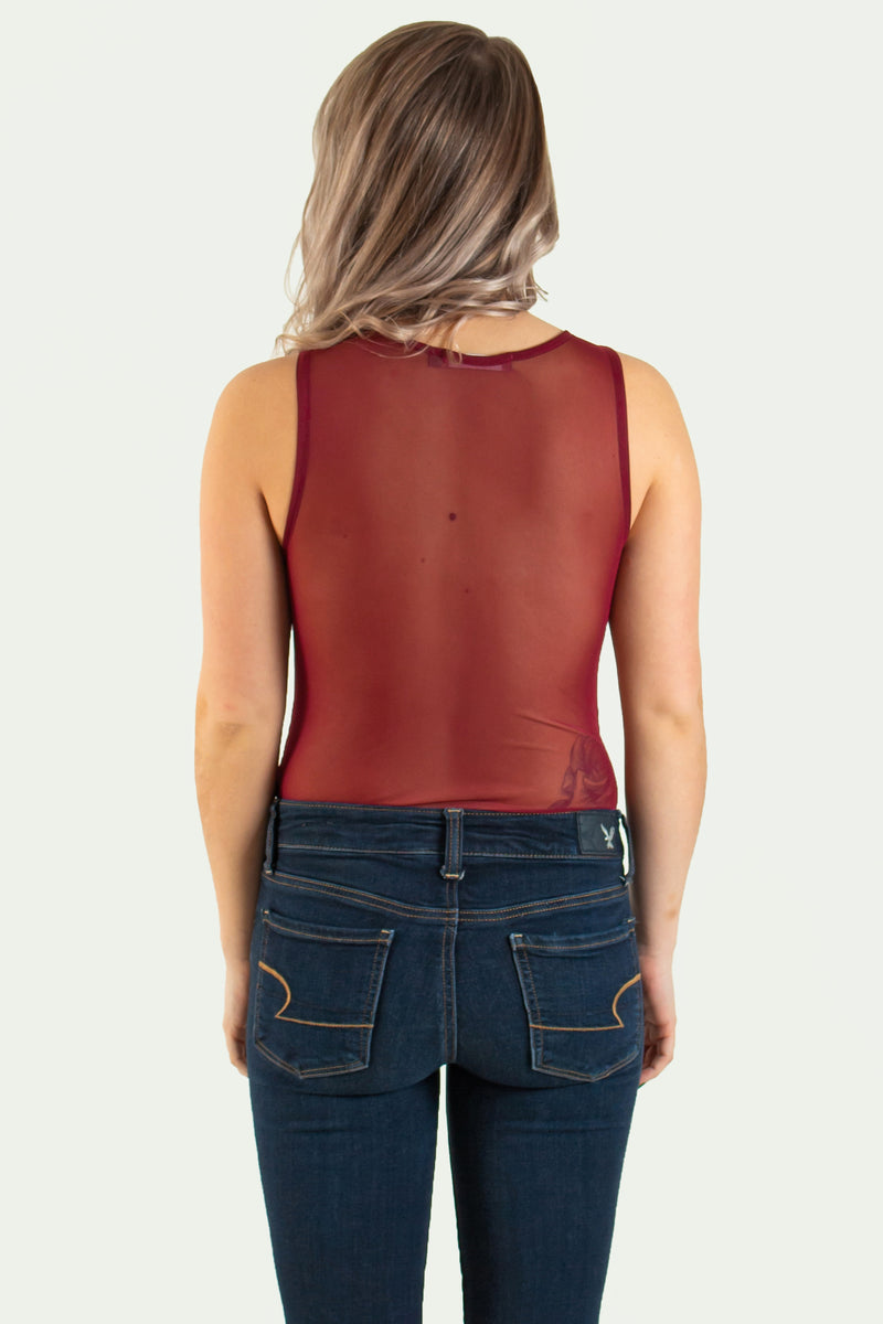 womens mesh bodysuit, date night outfit, womens bodysuit, womens red bodysuit, womens burgundy bodysuit
