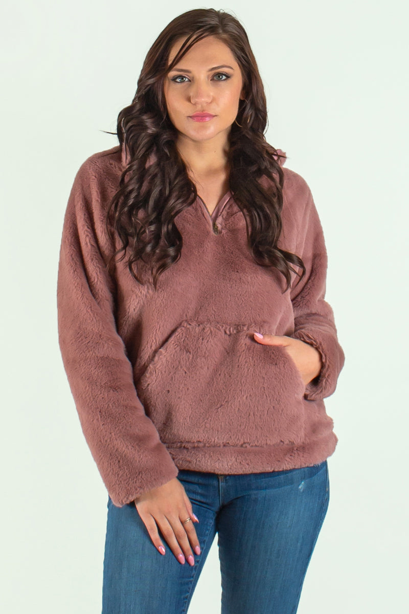 cute mauve fleece pullover, trendy pullover, trendy pink pullover