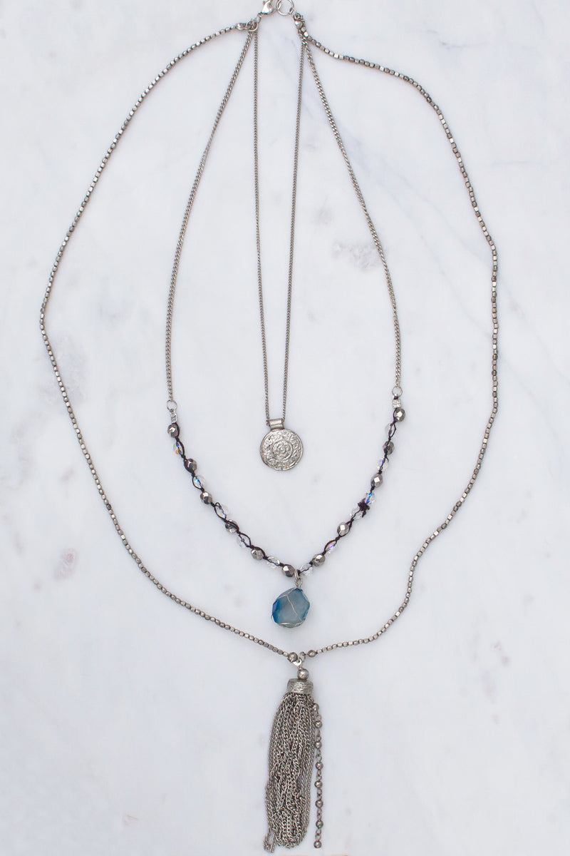 gemstone necklace, blue gemstone necklace, blue fashion necklace, blue boutique necklace