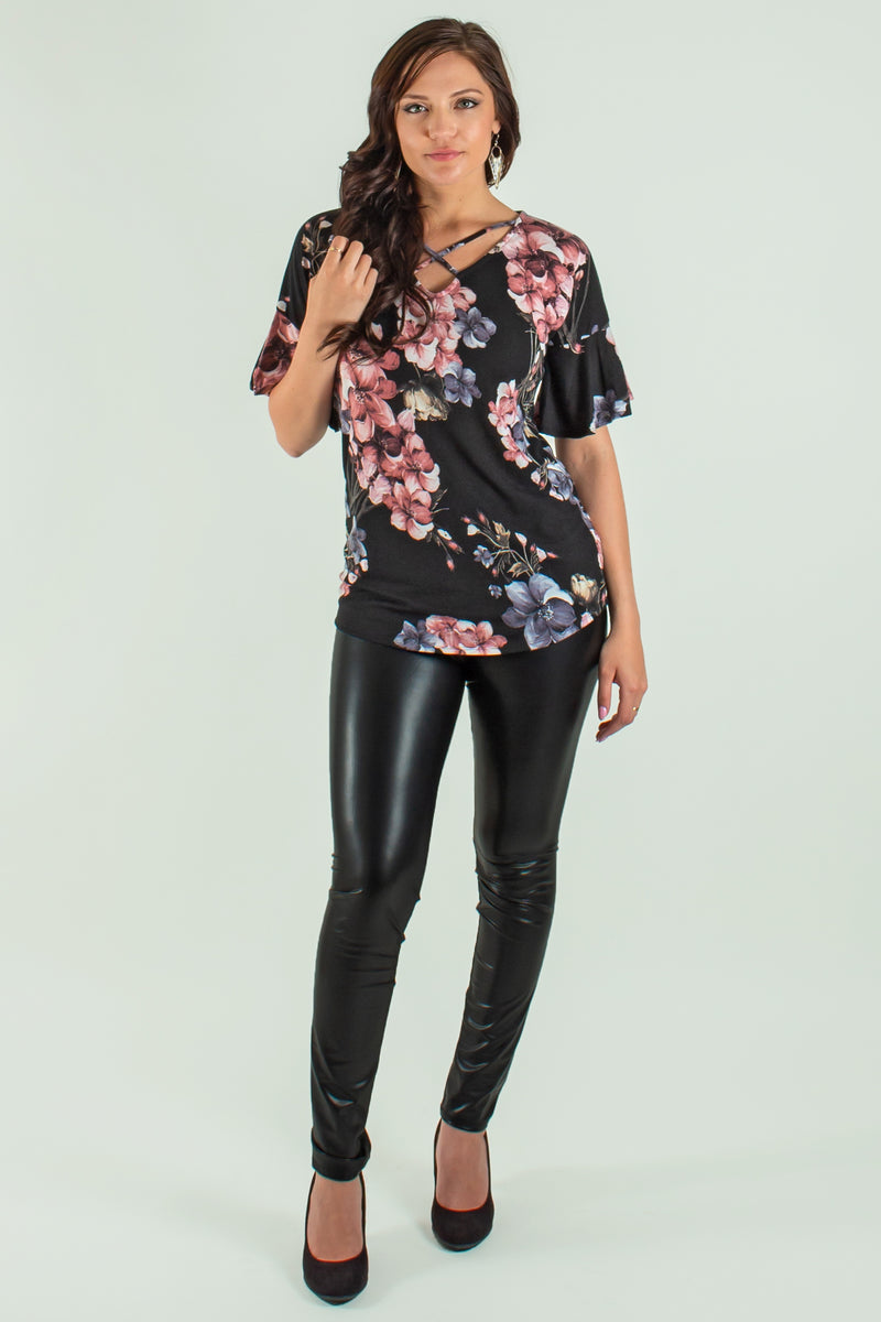 Trendy black floral top, Trendy black floral blouse, Trendy tops
