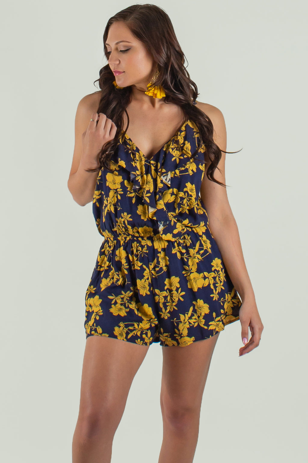 yellow blue romper, yellow blue floral romper, Yellow and blue floral romper