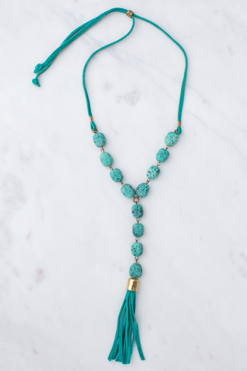 Around the River Gemstone Tassel Necklace (Turquoise)