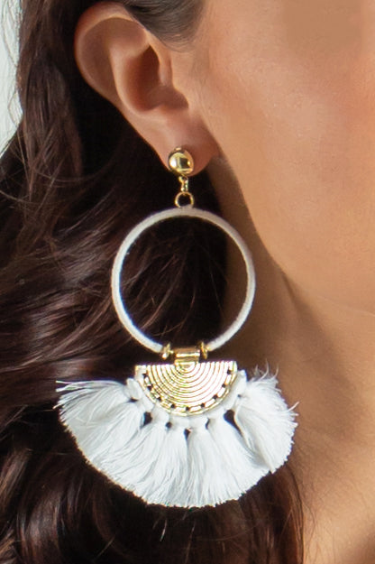 white earrings, white fashion earrings, white boutique earrings, tassel earrings