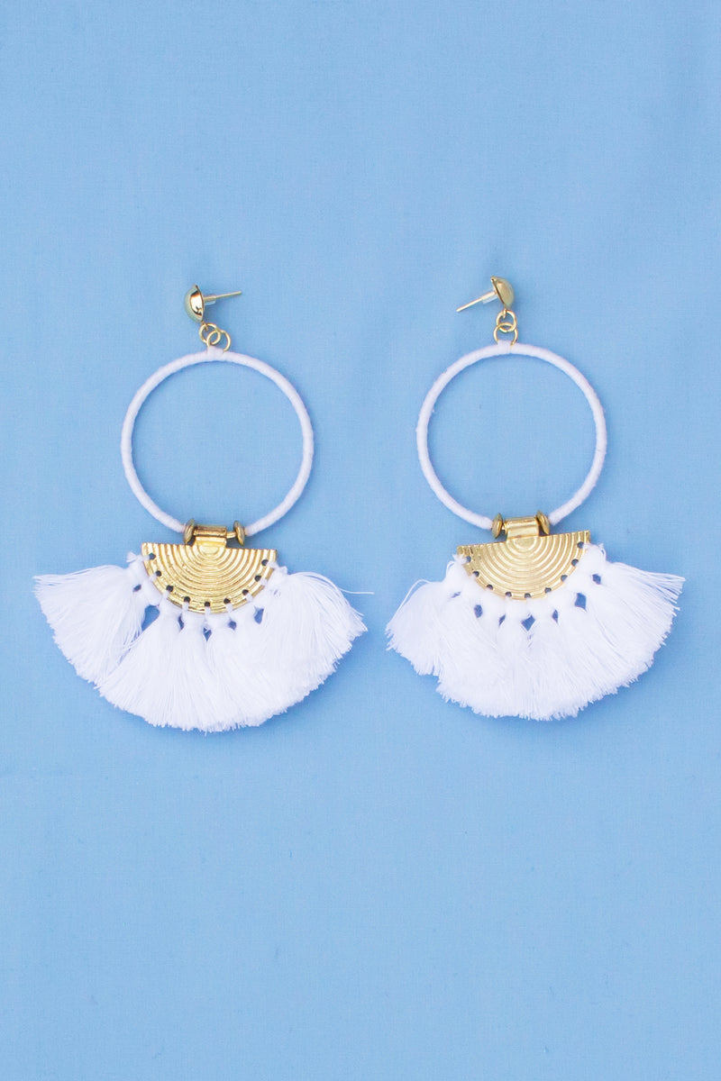 tassel boutique earrings, tassel fashion earrings, cute white earrings, trendy white earrings, cute tassel earrings, trendy tassel earrings